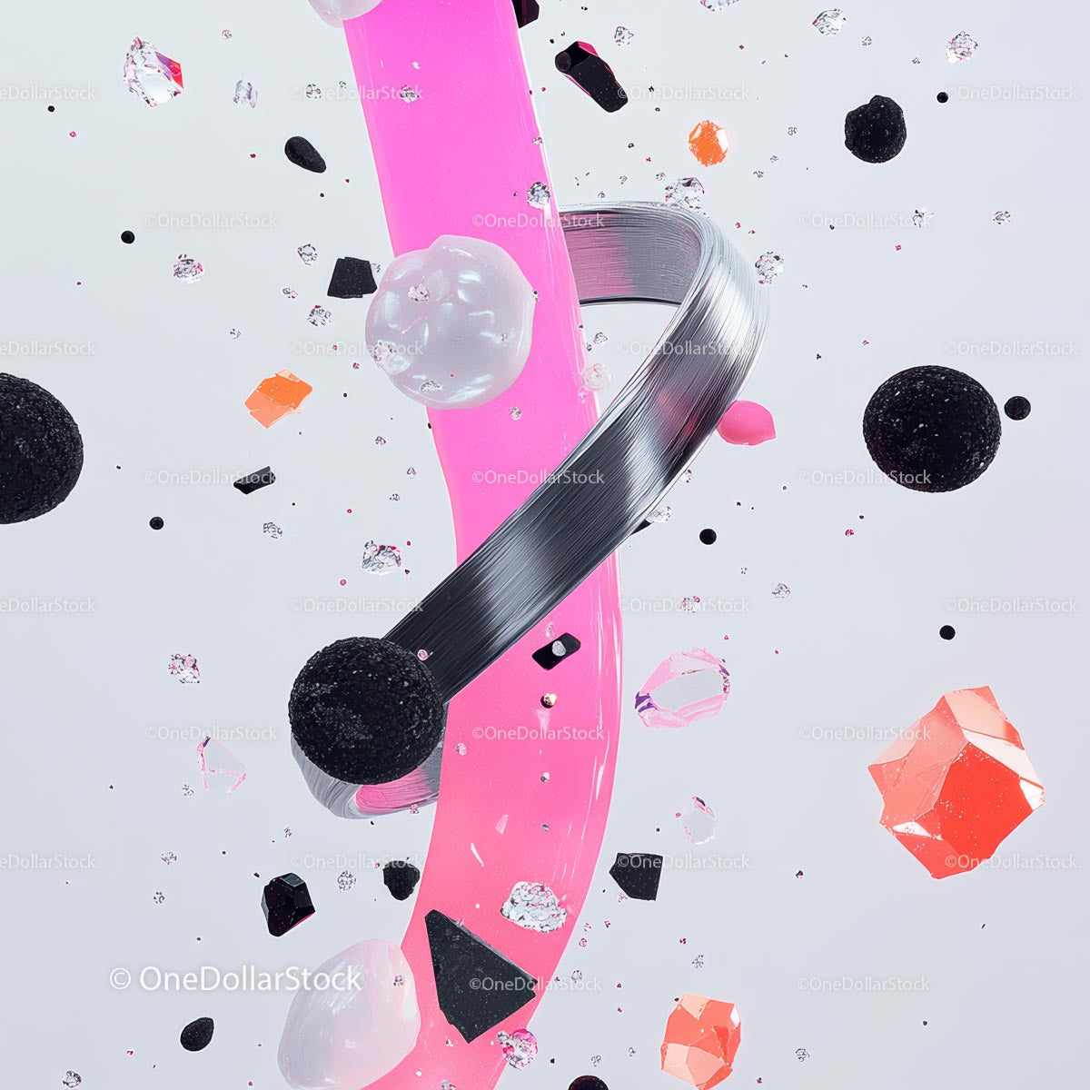 Vibrant Pink and Black Abstract Geometric Art