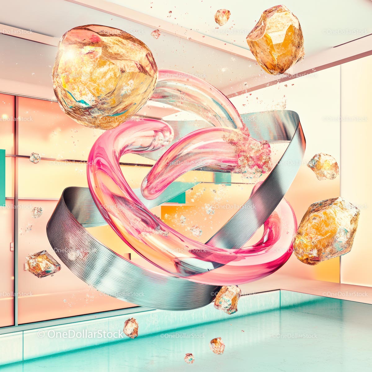 Surreal 3D Abstract Composition with Floating Forms