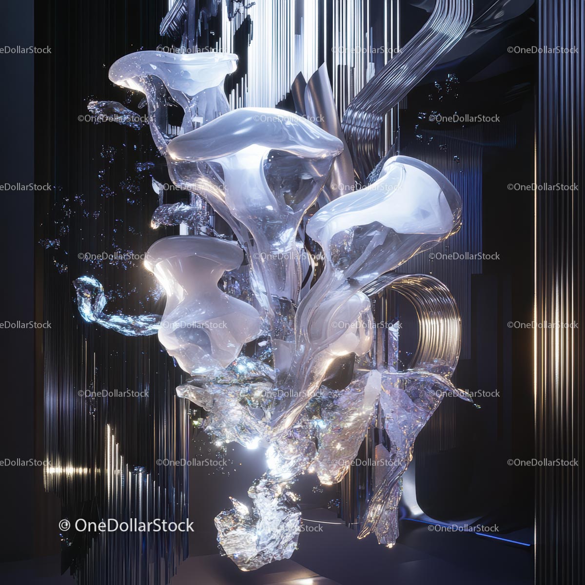 Futuristic Glass Sculpture with Dynamic Light Effects