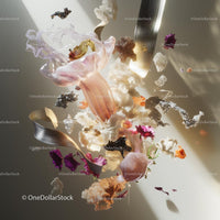 Surreal Floral Composition with Delicate Petals and Textures