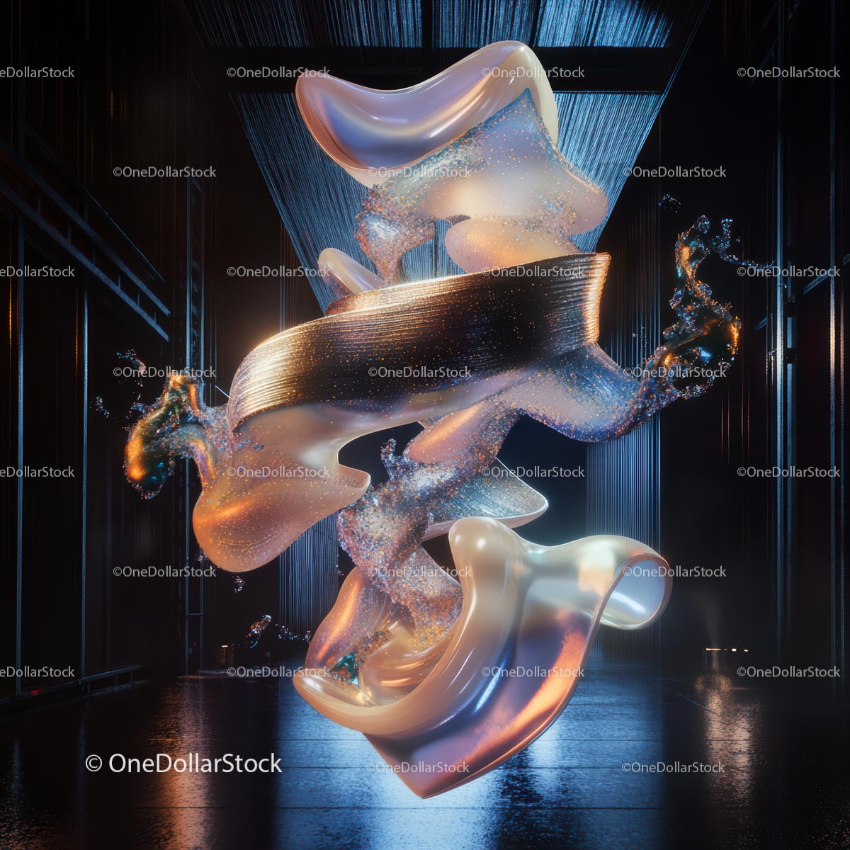 Futuristic Abstract Sculpture with Glowing Elements