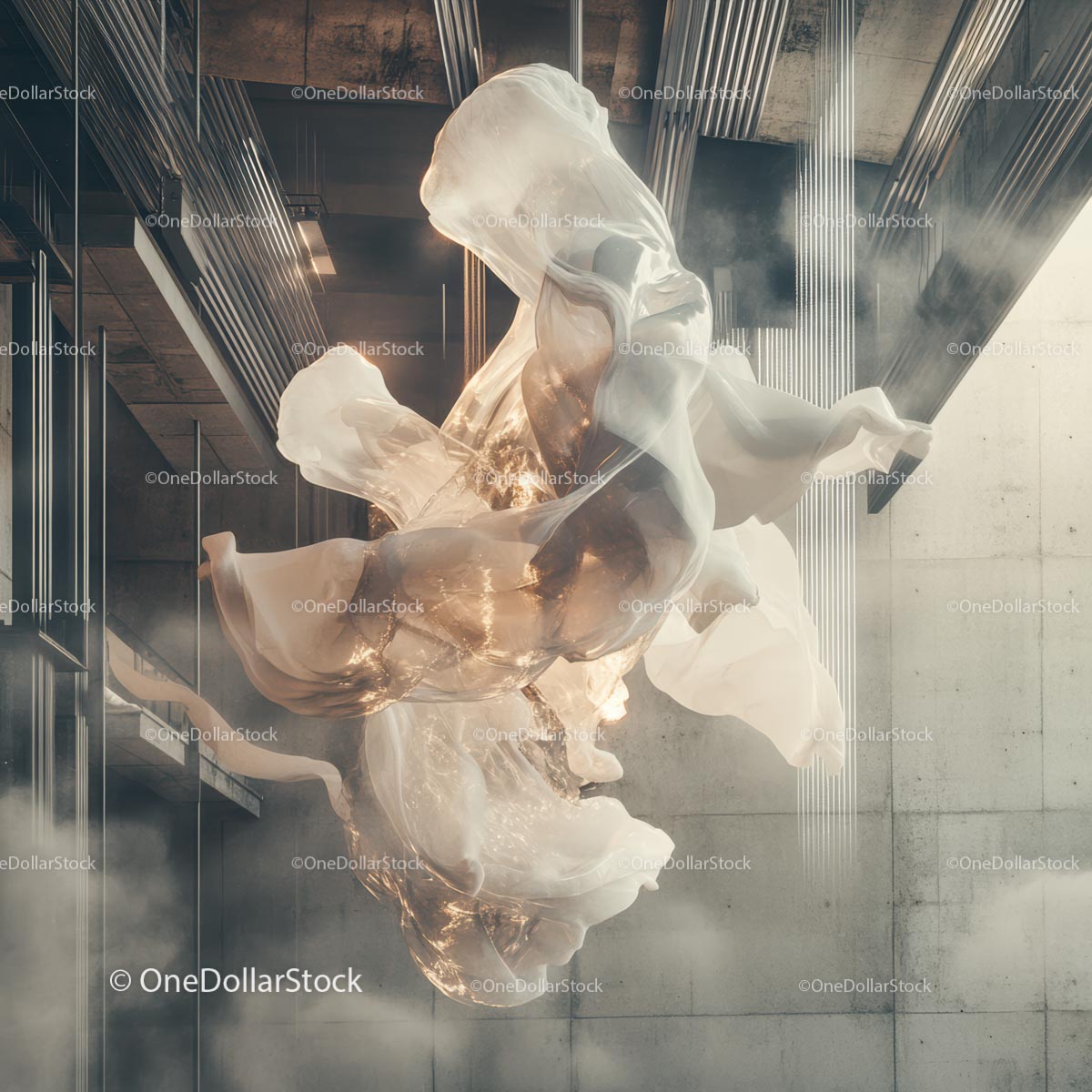 Ethereal Fabric Floating in Modern Architectural Space