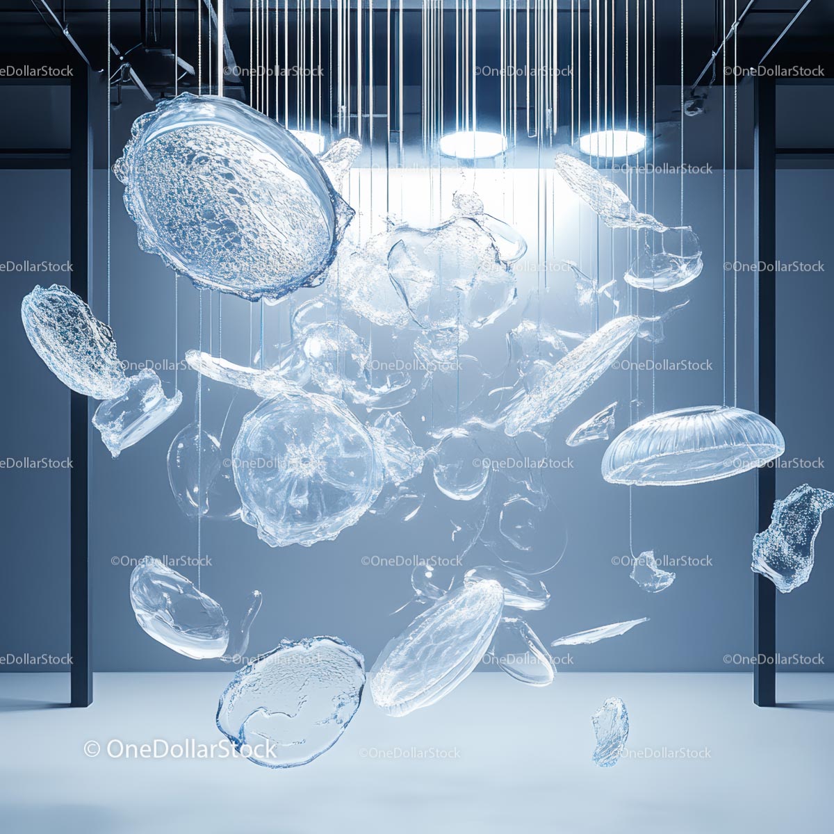 Contemporary Glass Art Installation with Translucent Sculptures