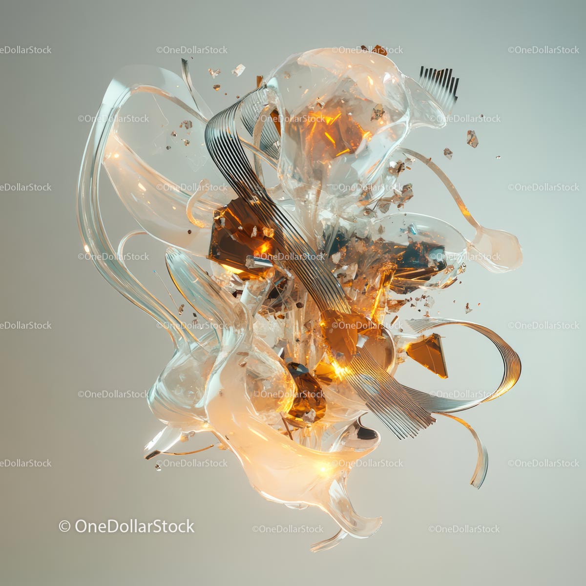 Dynamic Abstract Sculpture with Orange and Glass Elements
