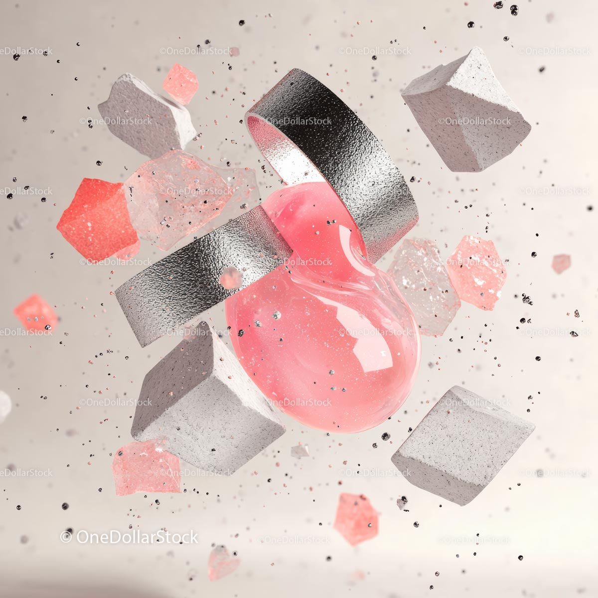 Abstract Geometric Design with Pink Crystal and Silver