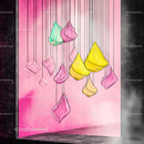 Colorful Geometric Shapes Hanging in Pink Room
