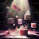 Floating Geometric Shapes in Surreal Pink Hue