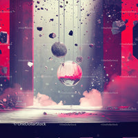 Surreal Floating Spheres with Pink Smoke