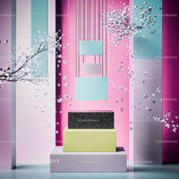 Geometric Abstract Display with Cherry Blossoms