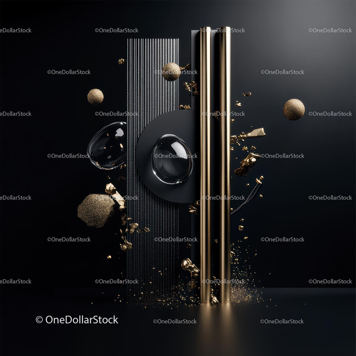 Abstract Black and Gold Modern Sculpture with Geometric Elements
