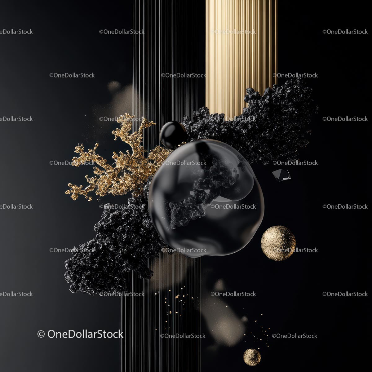 Luxurious Abstract Composition in Black and Gold