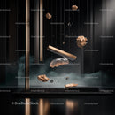 Abstract Art Installation with Floating Metallic Elements