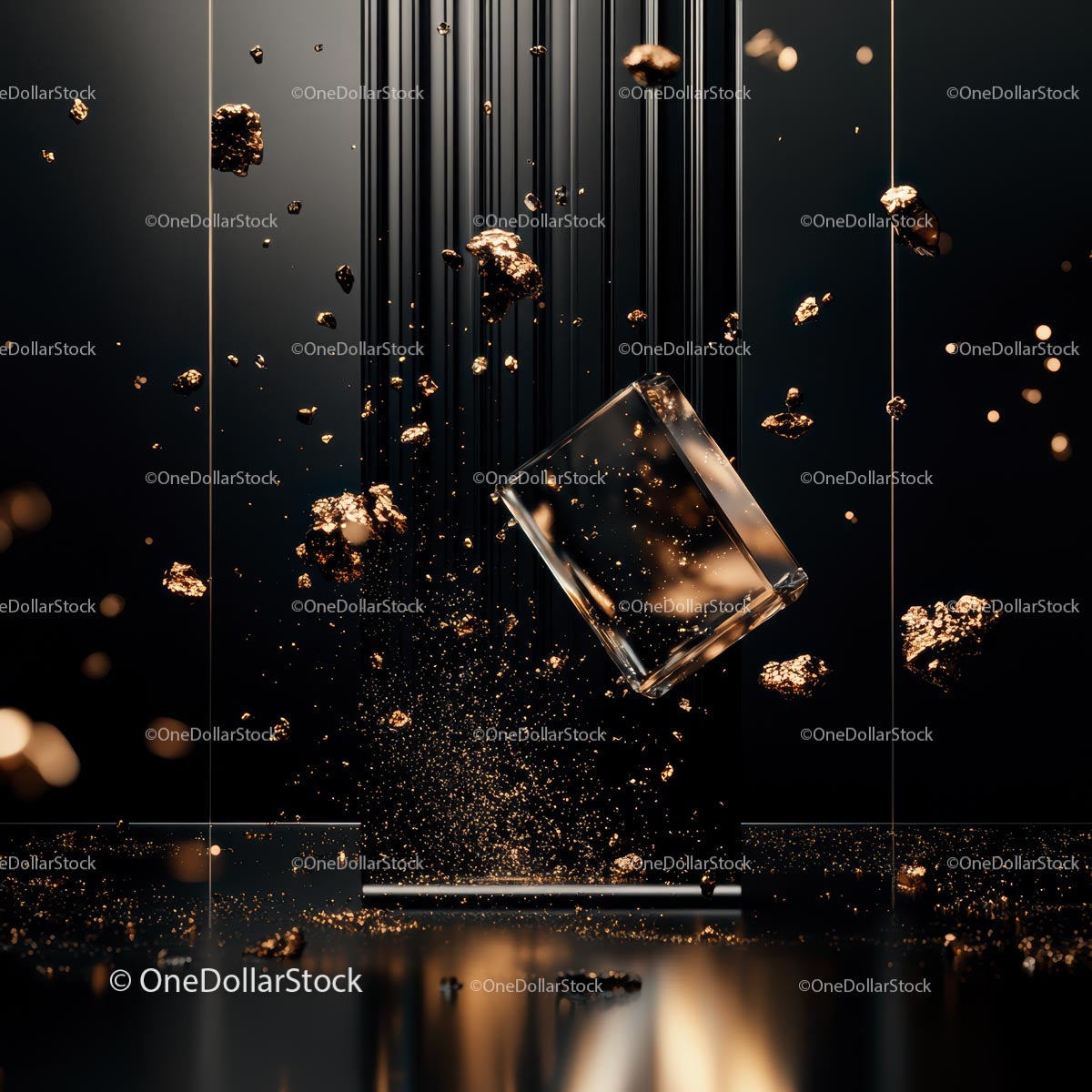 Floating Glass with Gold Particles in Elegant Design