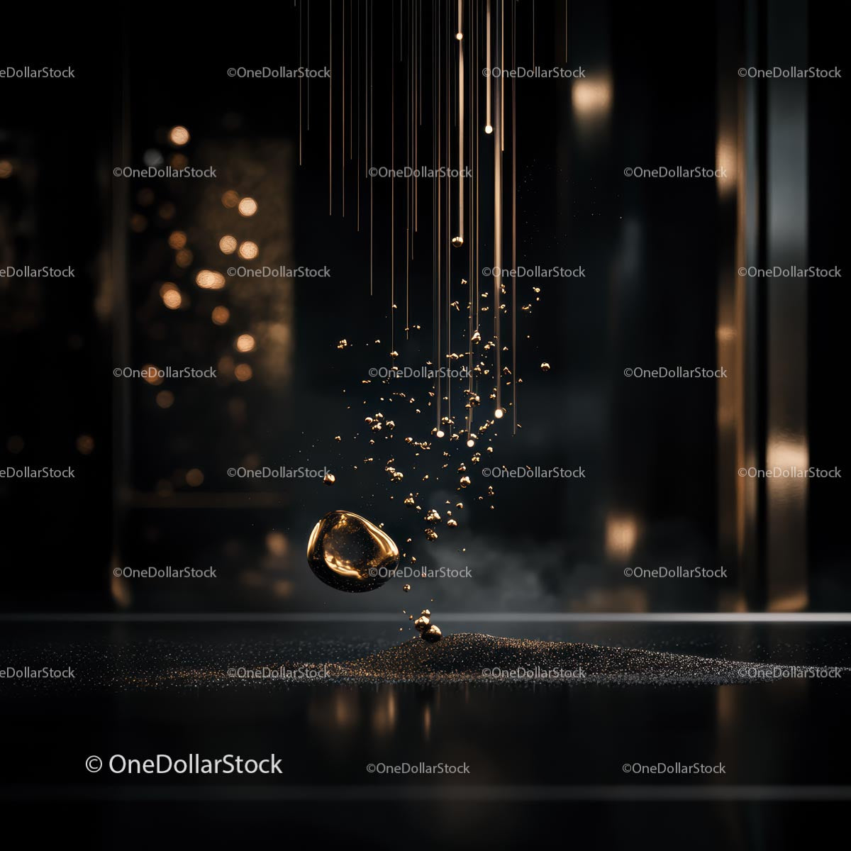 Golden Liquid Droplets in Dynamic Artistic Motion