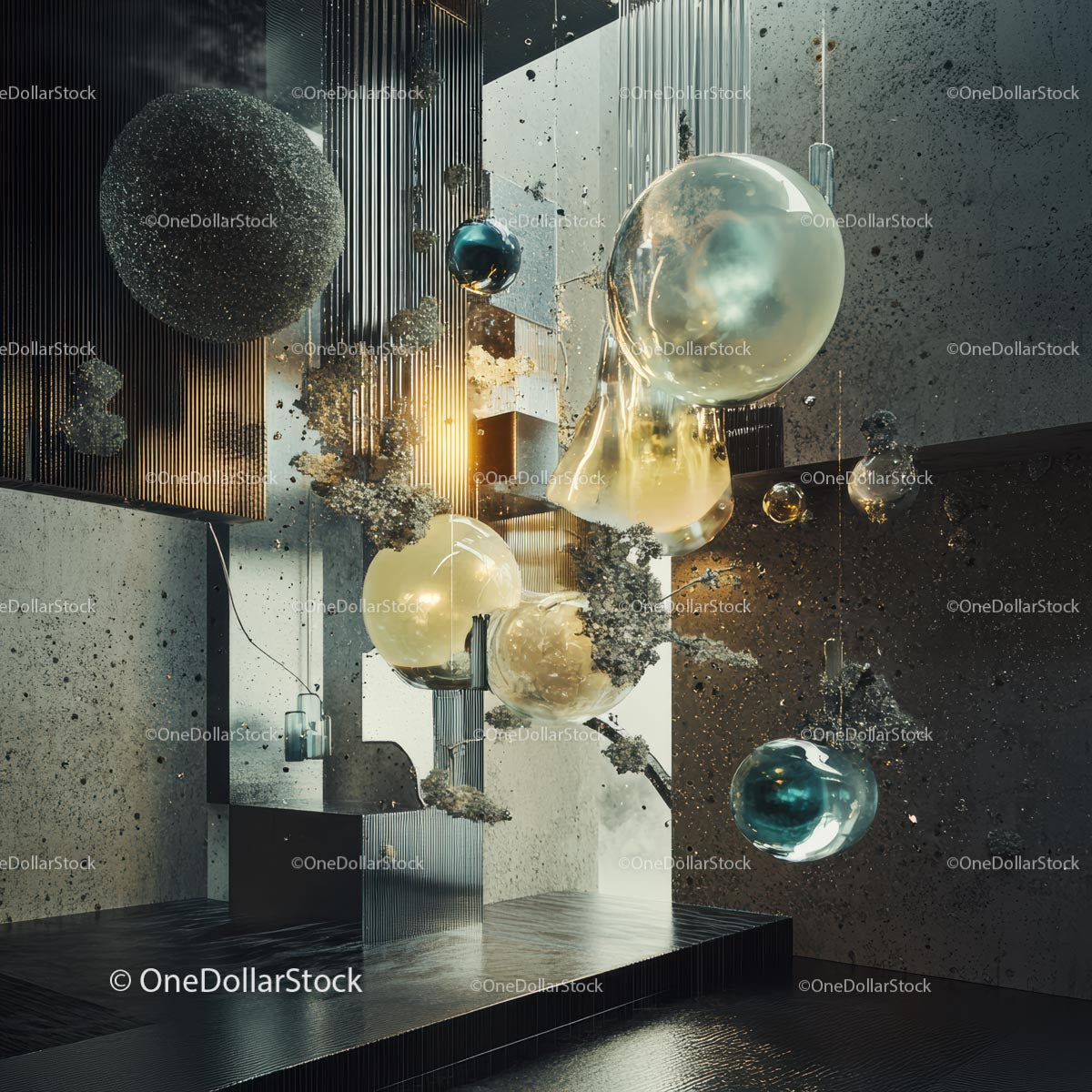 Surreal Floating Spheres in Modern Abstract Setting