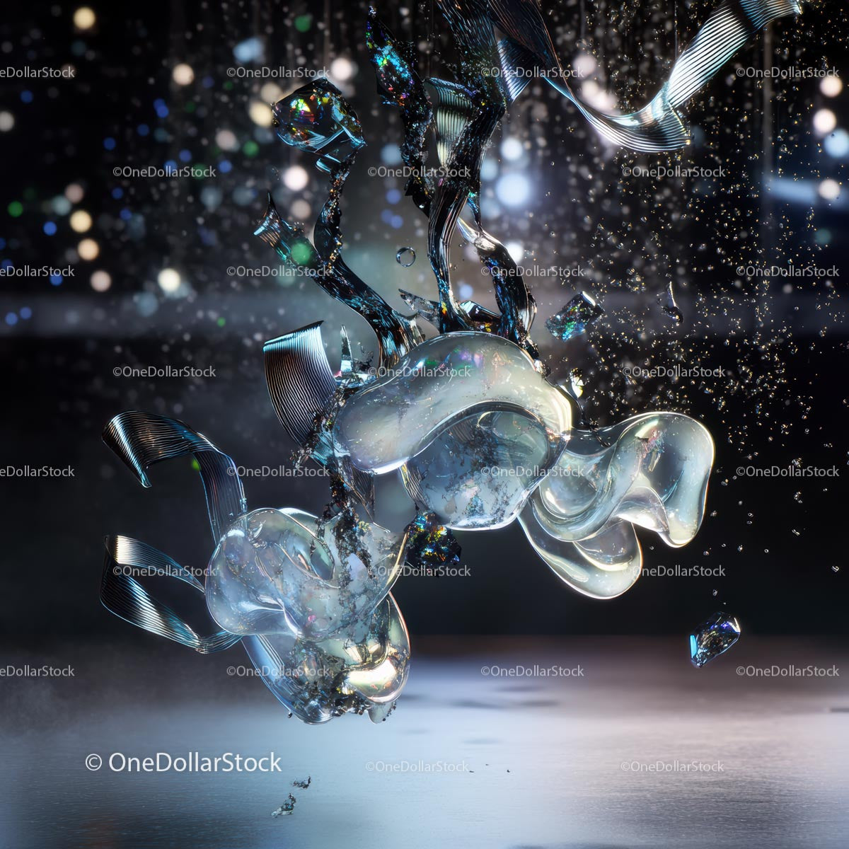 Ethereal Glass Sculpture with Bokeh Lights