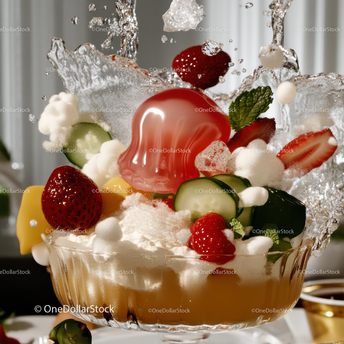 Refreshing Summer Dessert with Fruits and Gelatin Splash
