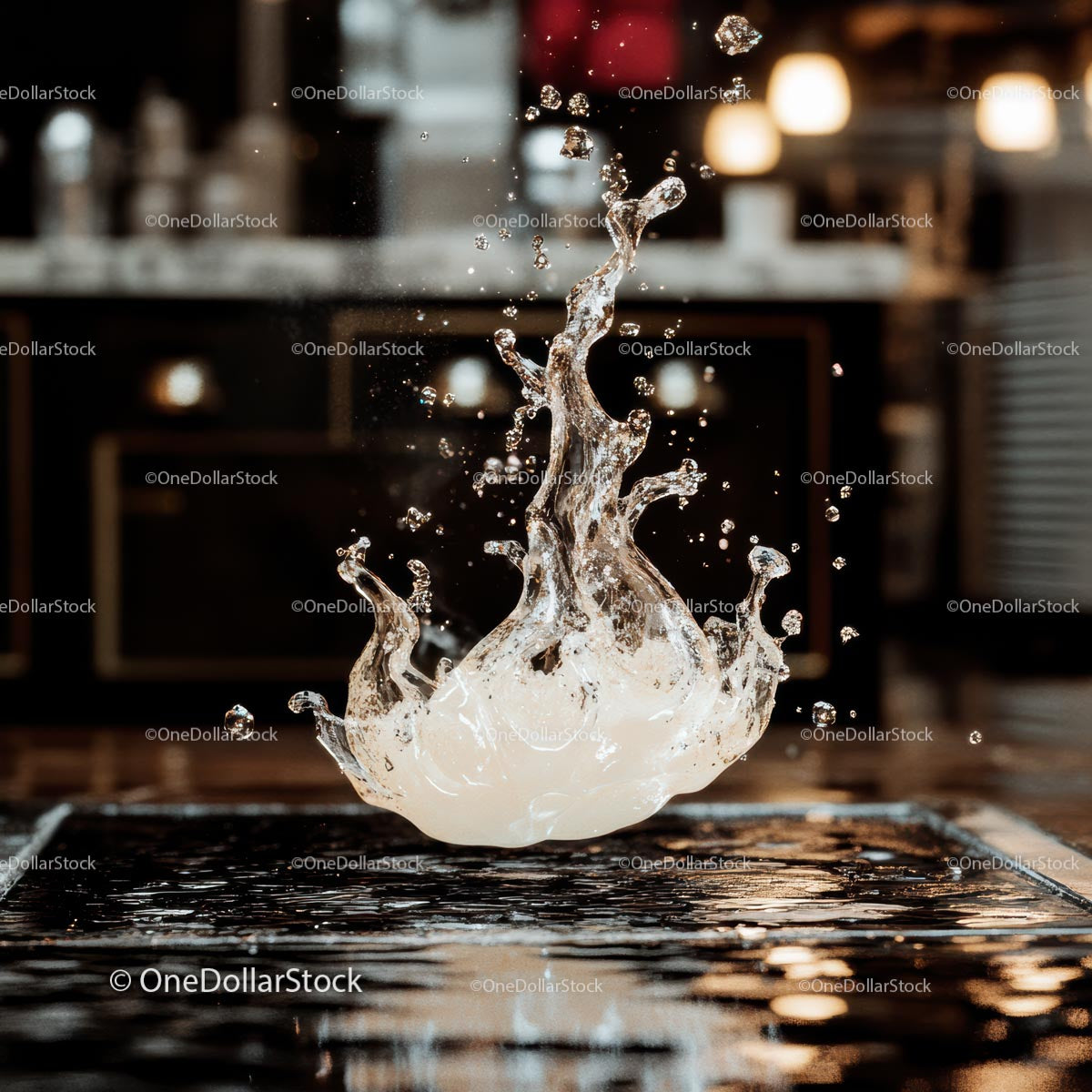 Dramatic Water Splash in Modern Kitchen Setting