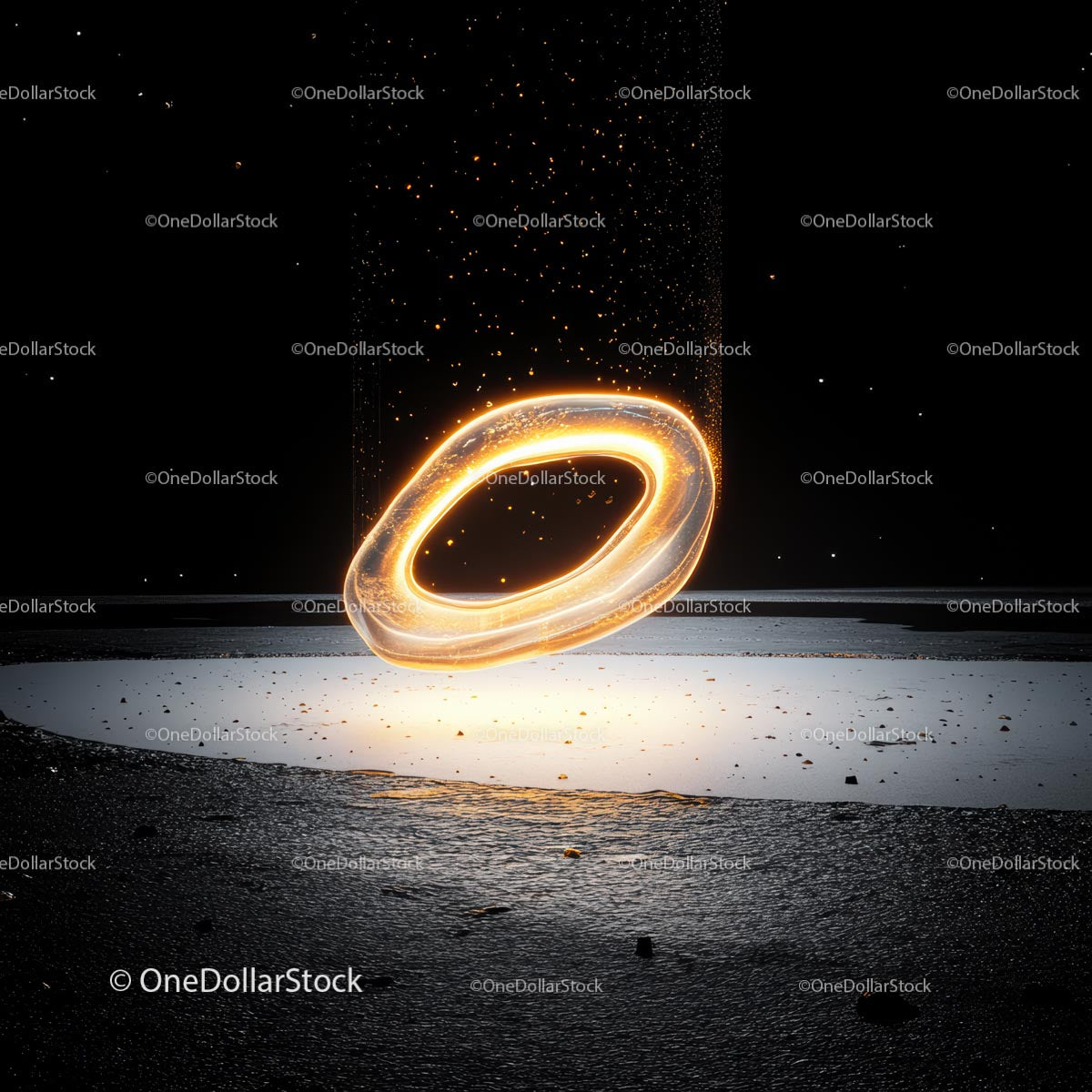 Futuristic Glowing Ring in Dark Cosmic Setting