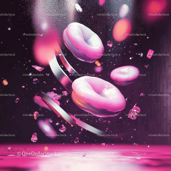 Floating Pink Donuts in Abstract Fantasy Scene