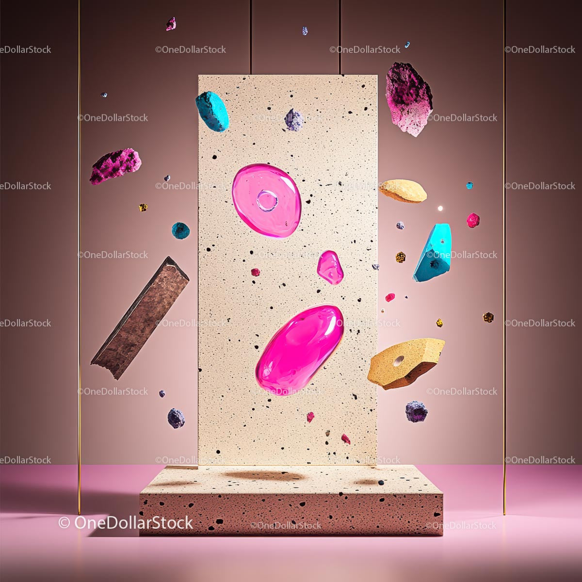 Floating Colorful Gemstones Sculpture in Modern Art Display