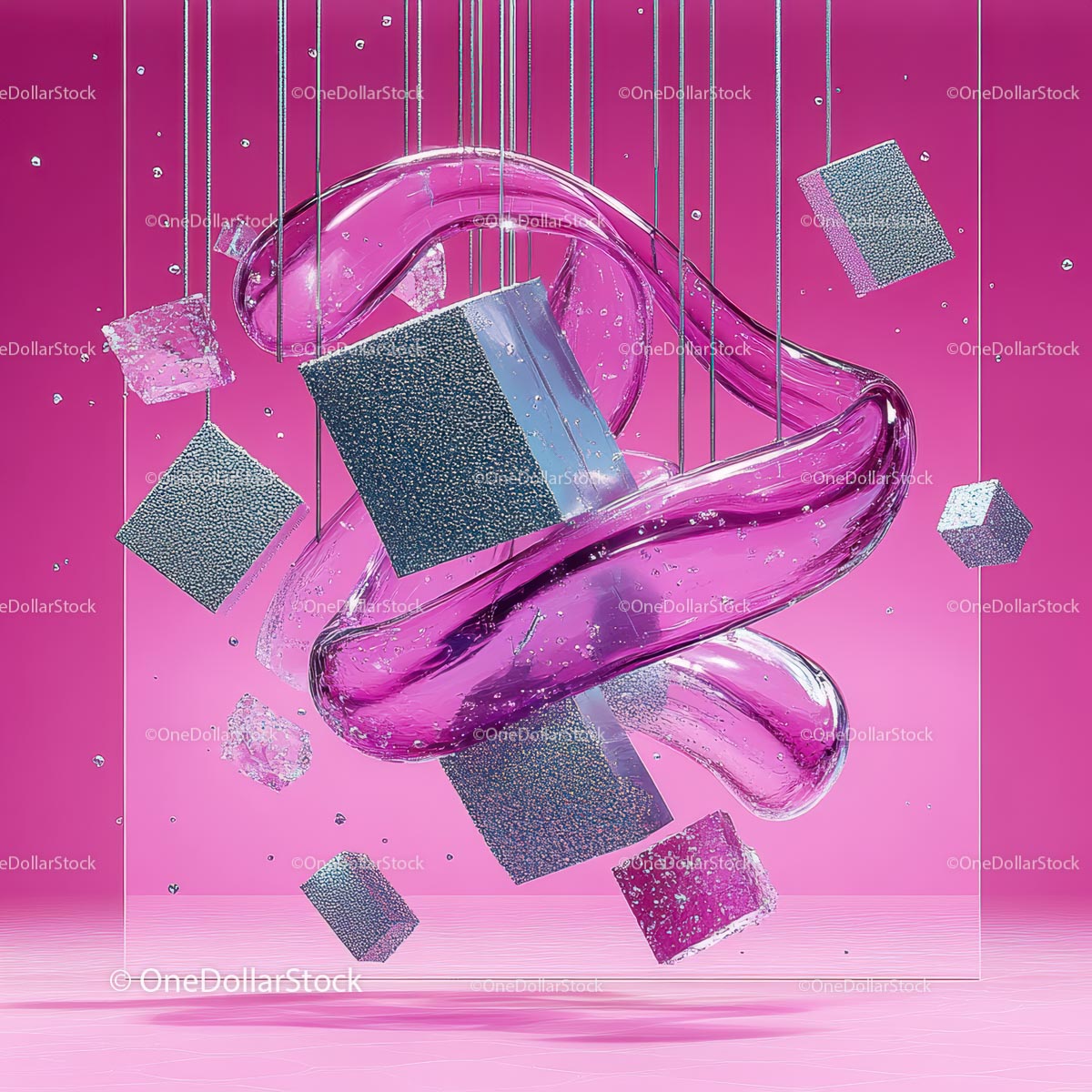 Surreal Floating Geometry with Pink Background