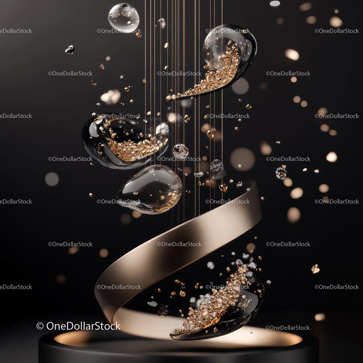 Elegant Abstract Gold and Black Floating Art