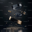 Elegant Floating Rings with Gold Accents in Dark Setting
