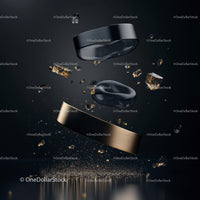 Elegant Floating Rings with Gold Accents in Dark Setting