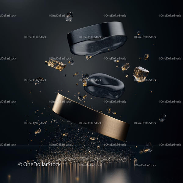 Elegant Floating Rings with Gold Accents in Dark Setting