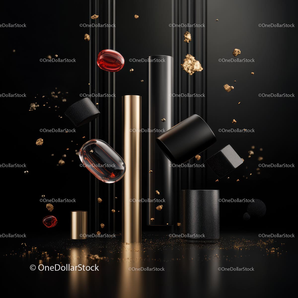 Elegant Black and Gold Cosmetics Display