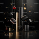 Elegant Black and Gold Cosmetics Display