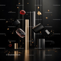 Elegant Black and Gold Cosmetics Display