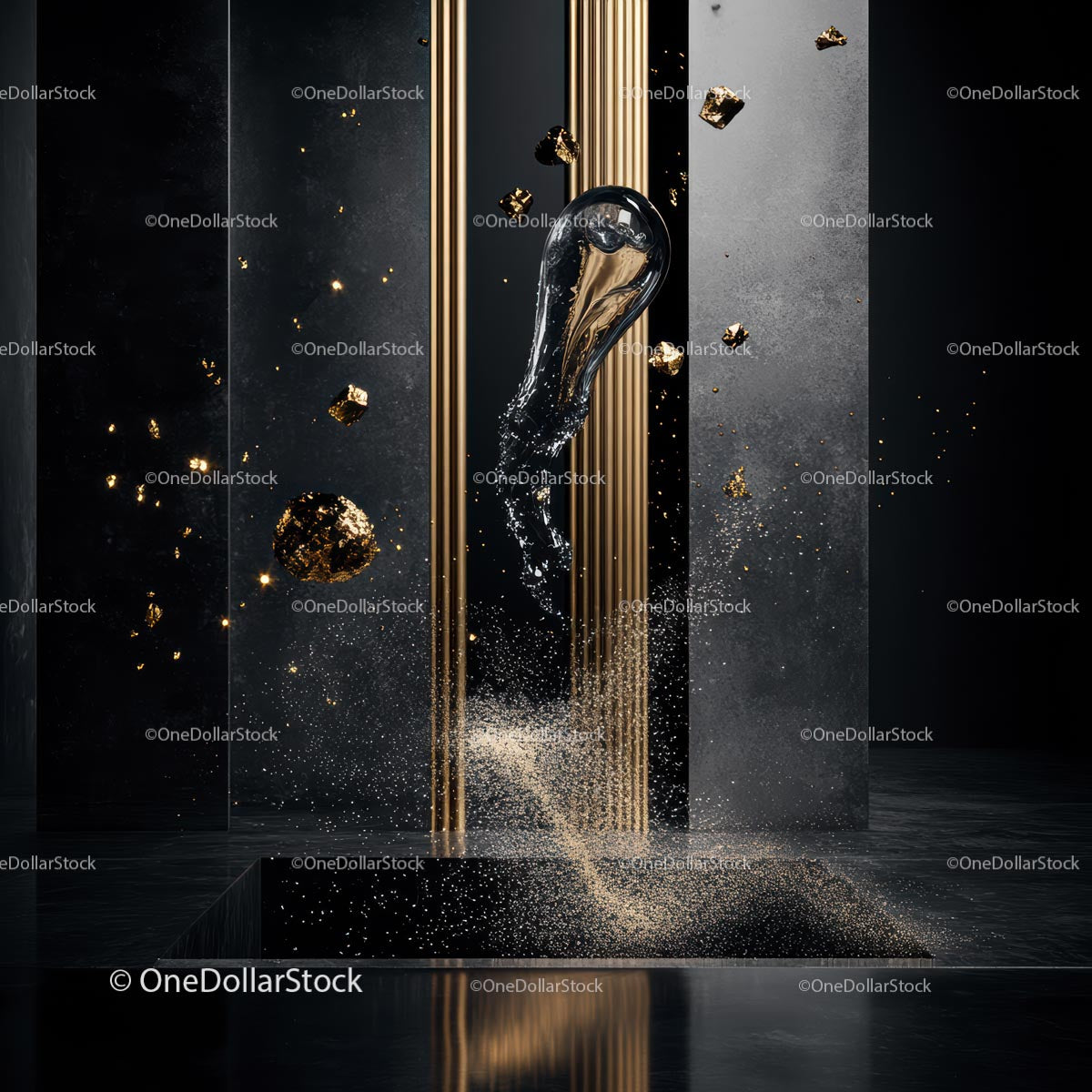 Dynamic Abstract Art with Gold and Liquid Elements
