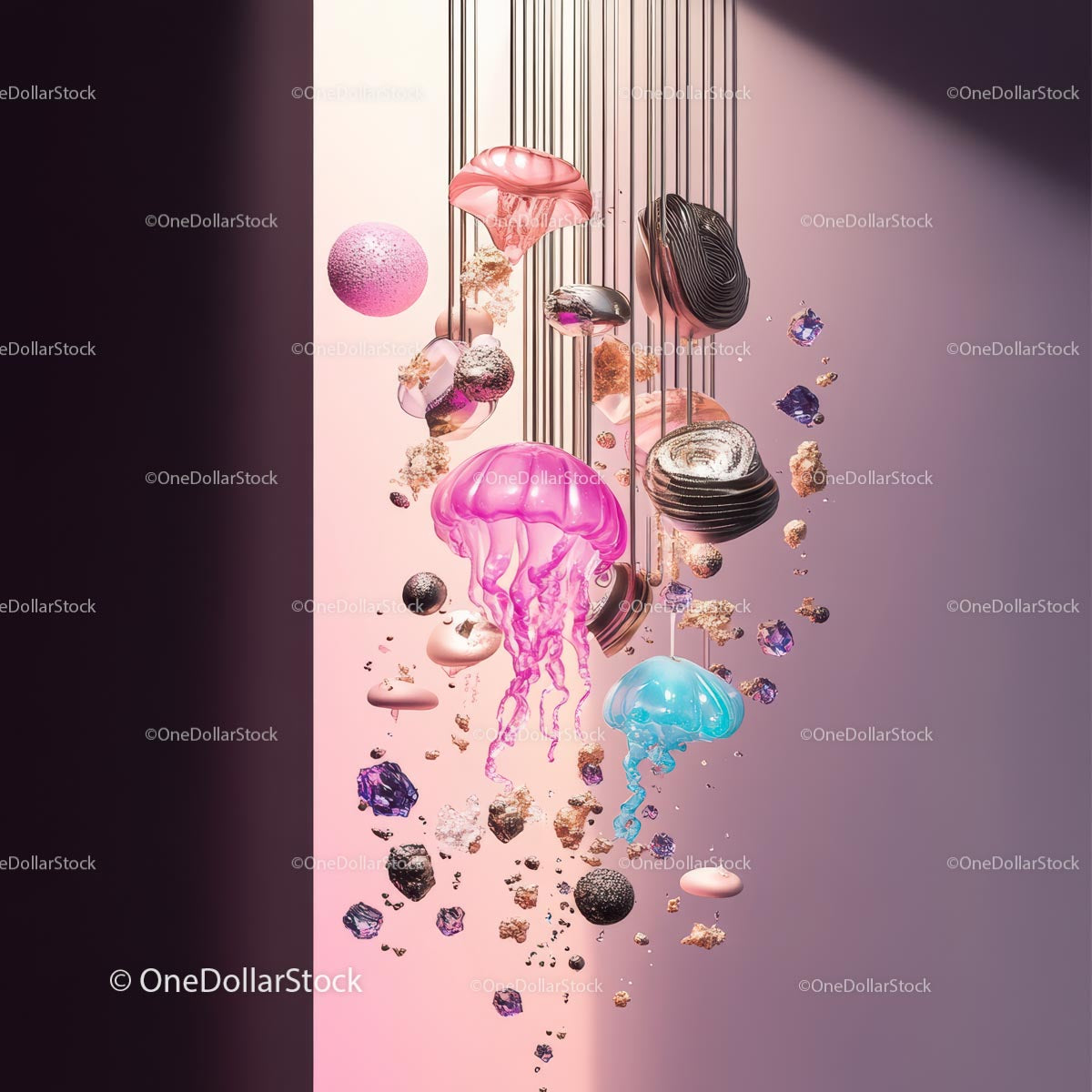 Surreal Floating Jellyfish with Abstract Elements