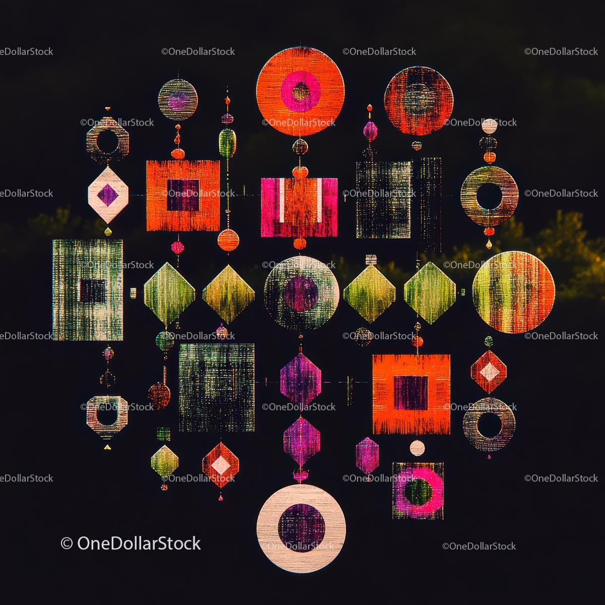 Vibrant Geometric Shapes on Dark Background