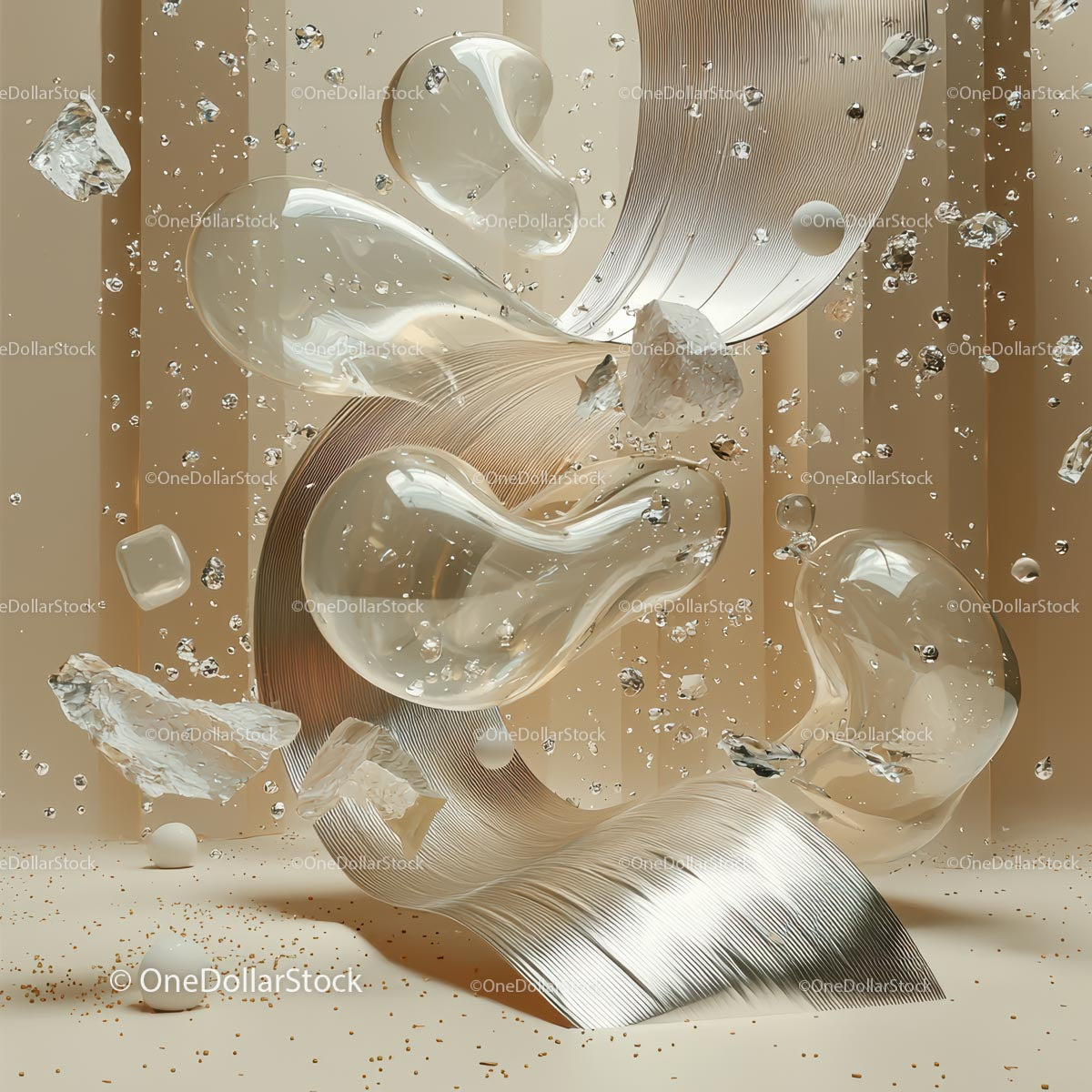 Fluid Abstract Sculpture with Metallic Textures
