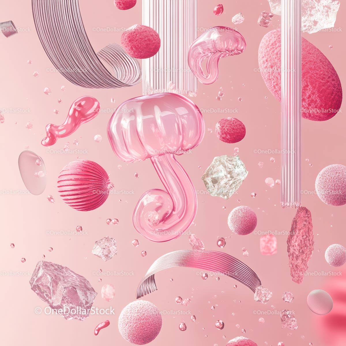 Surreal Pink Floating Objects in Modern Artistic Design
