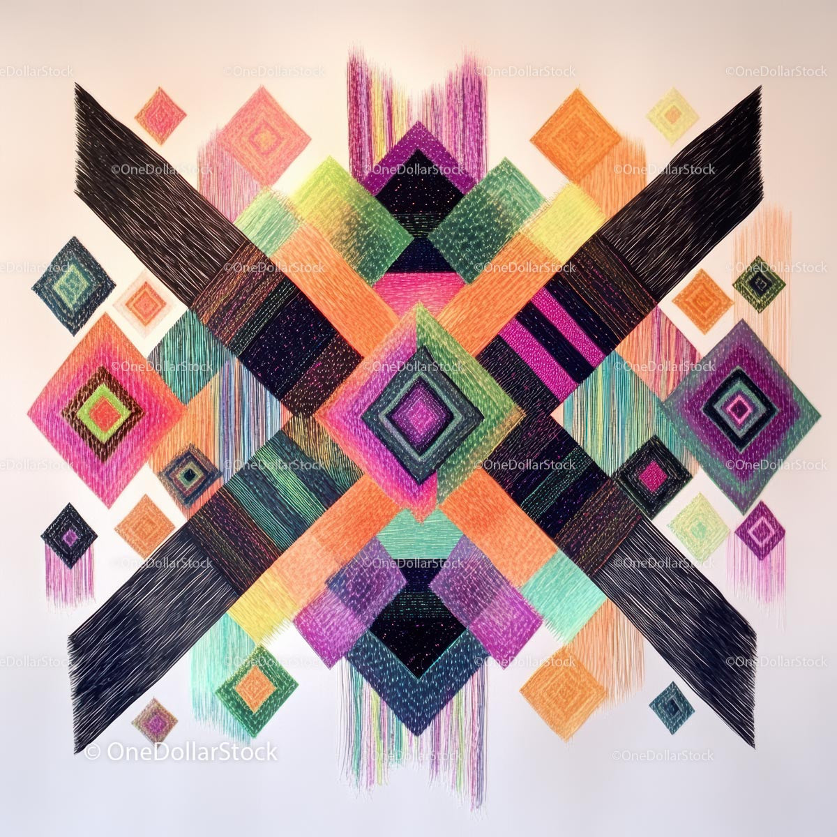 Colorful Geometric Tapestry with Vibrant Patterns