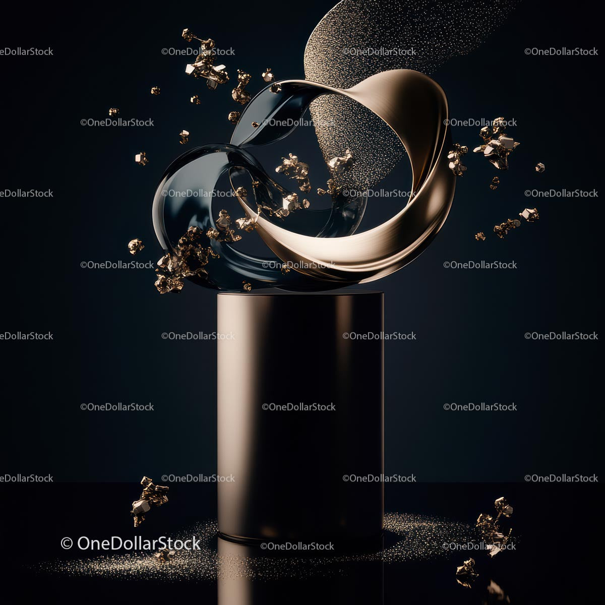 Golden Abstract Sculpture with Dynamic Elements
