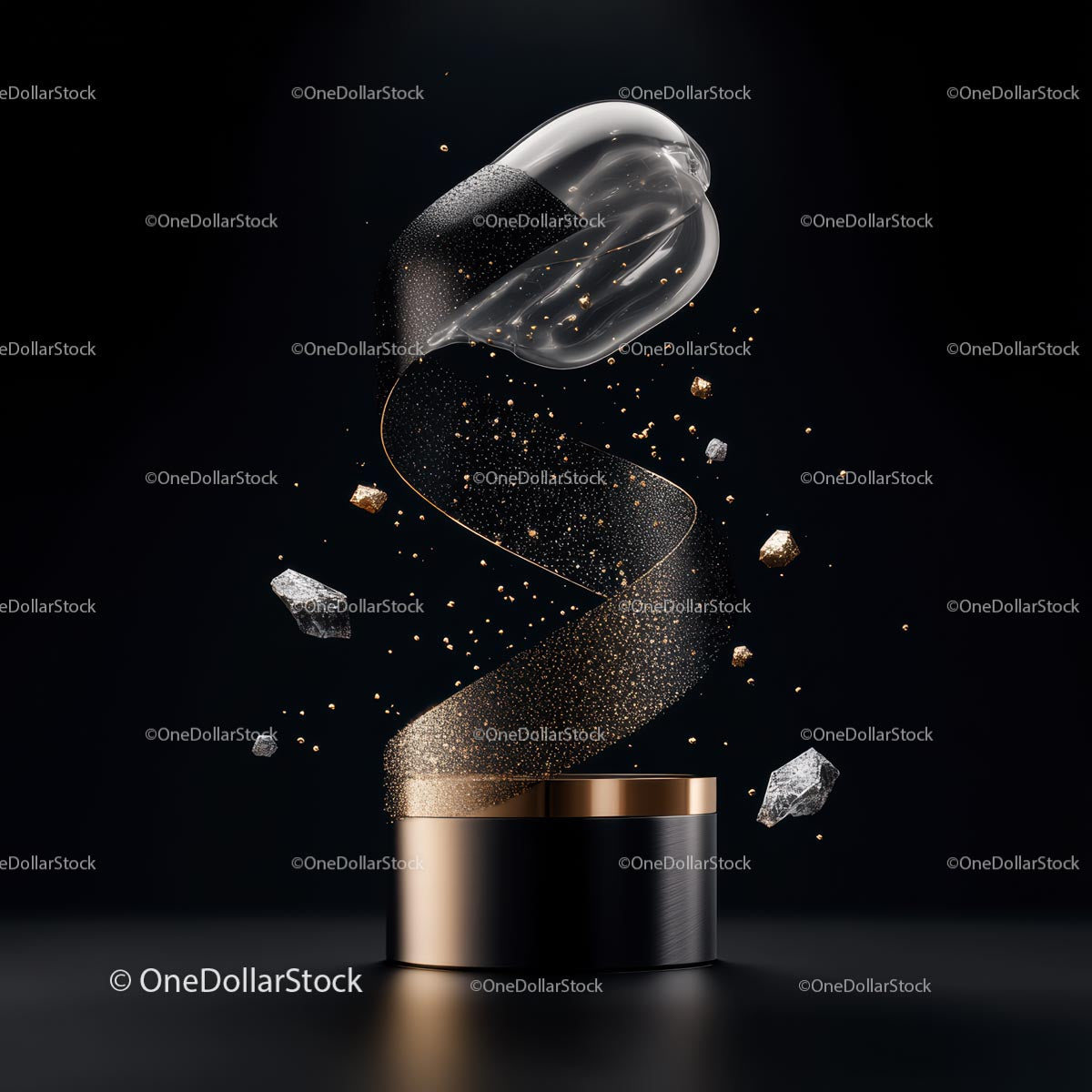 Elegant Black and Gold Abstract with Floating Elements