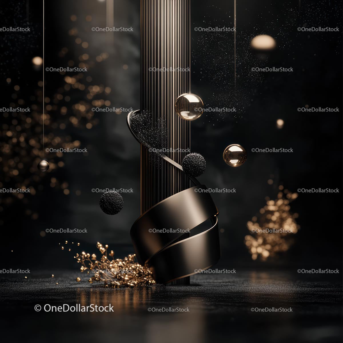 Elegant Abstract Black and Gold 3D Composition