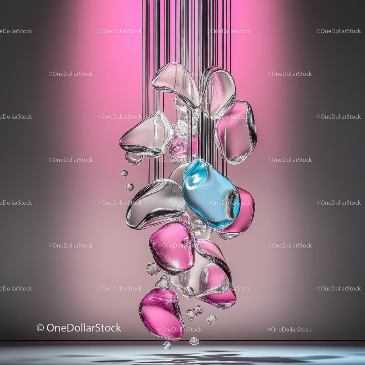 Abstract Glass Stones with Pink and Blue Highlights