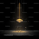 Suspended Gold Nugget Illuminated by Spotlight in Darkness