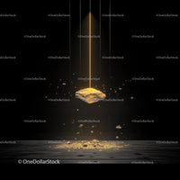 Suspended Gold Nugget Illuminated by Spotlight in Darkness