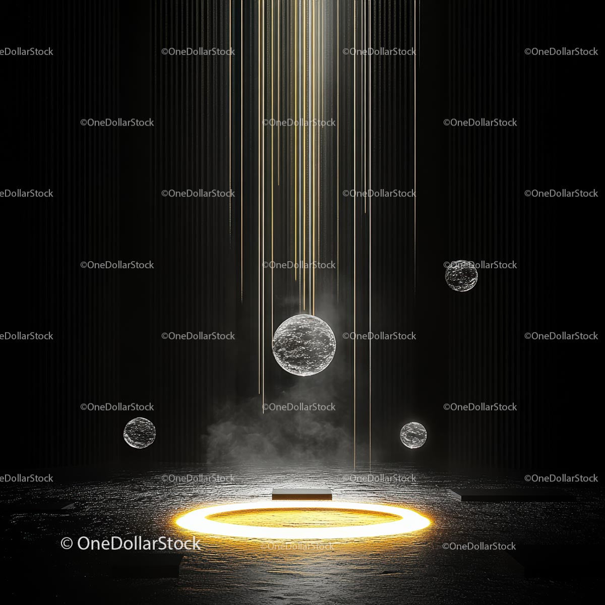Futuristic Light Beams with Glowing Spheres in Darkness