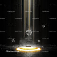 Futuristic Light Beams with Glowing Spheres in Darkness