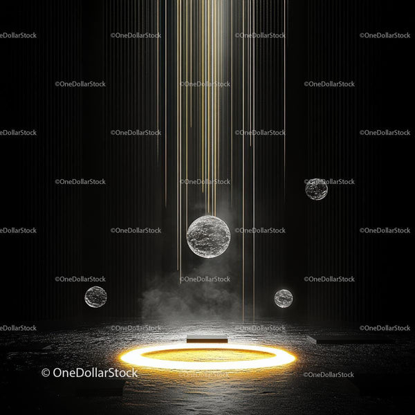 Futuristic Light Beams with Glowing Spheres in Darkness