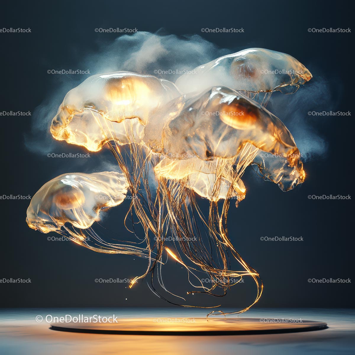 Glowing Jellyfish Elegantly Floating in Deep Ocean