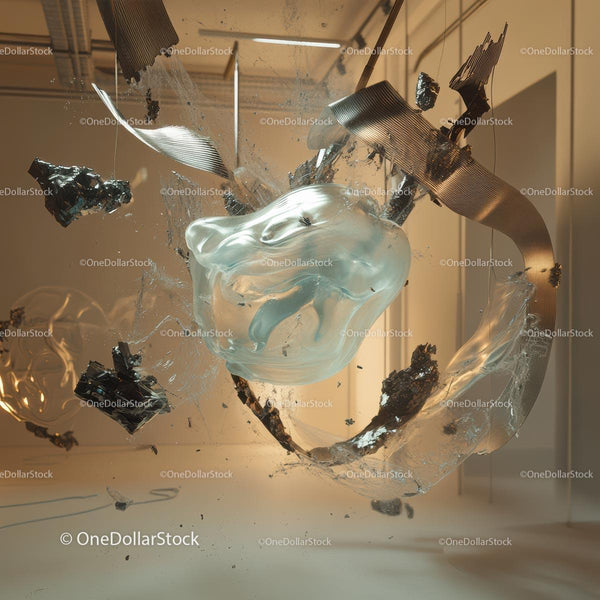 Dynamic Abstract Sculpture with Glass and Metal Elements